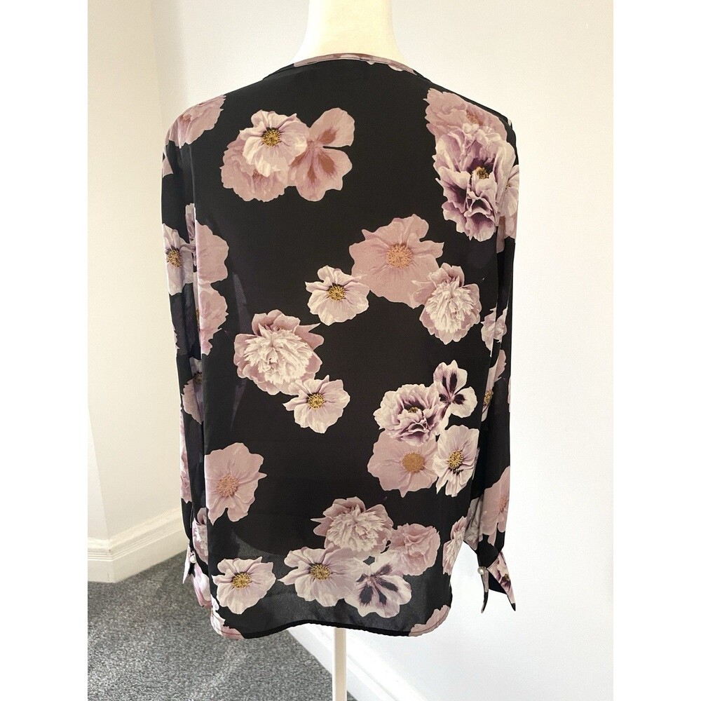 Karl Lagerfeld Top Womens Medium Black Floral Lightweight Long Sleeve Blouse - Picture 4 of 11
